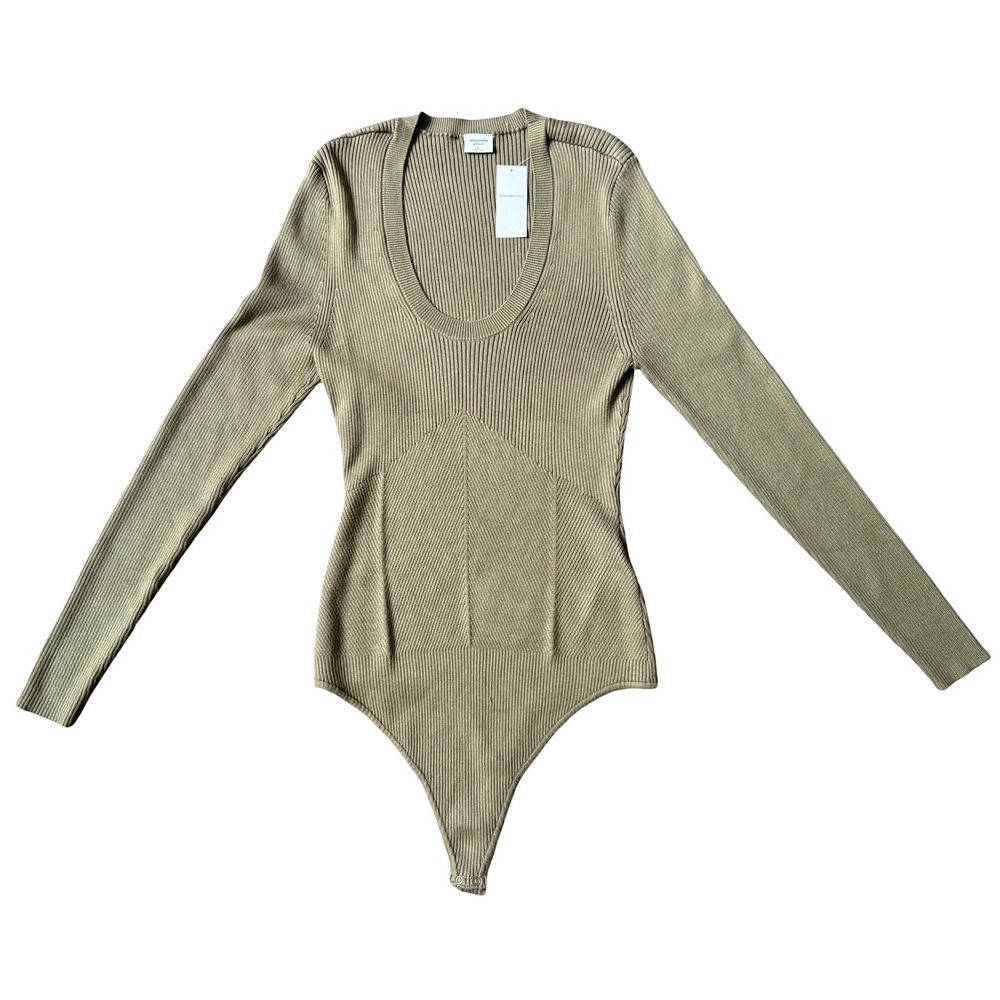 Abercrombie & Fitch Ribbed Scoop Neck Long Sleeve Bodysuit Olive Green XL NWT